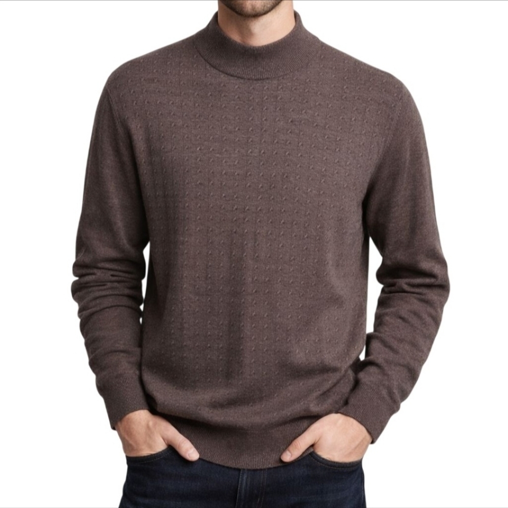 Metropolitan View 100% Italian Wool Textured Mock Neck Sweater Size L